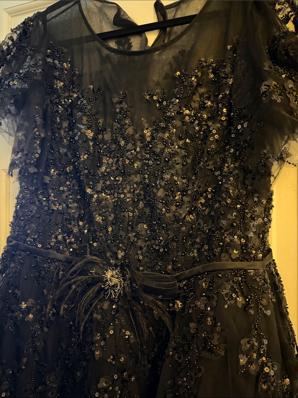 Mac Duggal Black Sequin Tulle Midi Dress - Picture 10 of 11